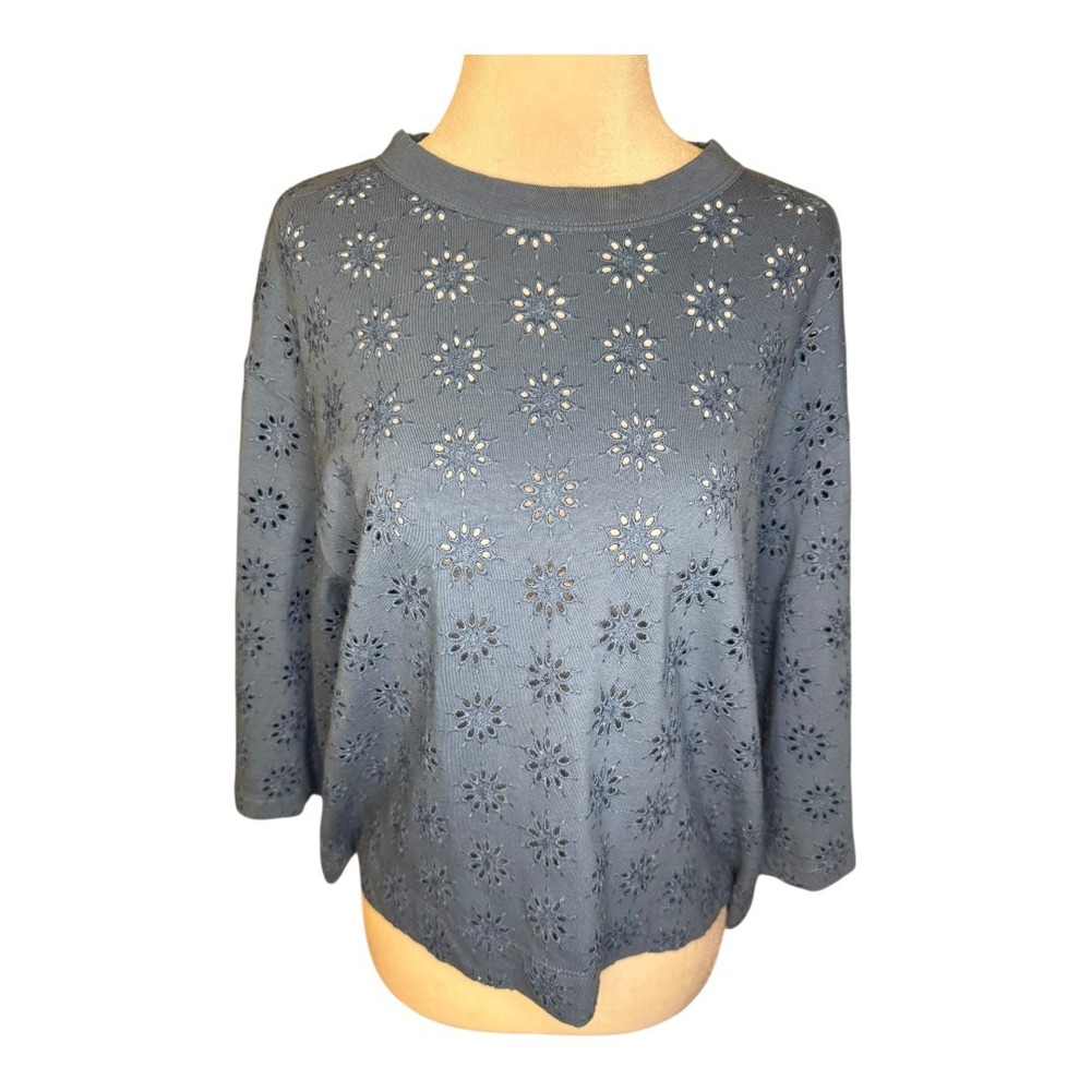 Madewell Sunfaded Blue Embroidered Wide-Sleeve Boxy Tee Women's XS NWT